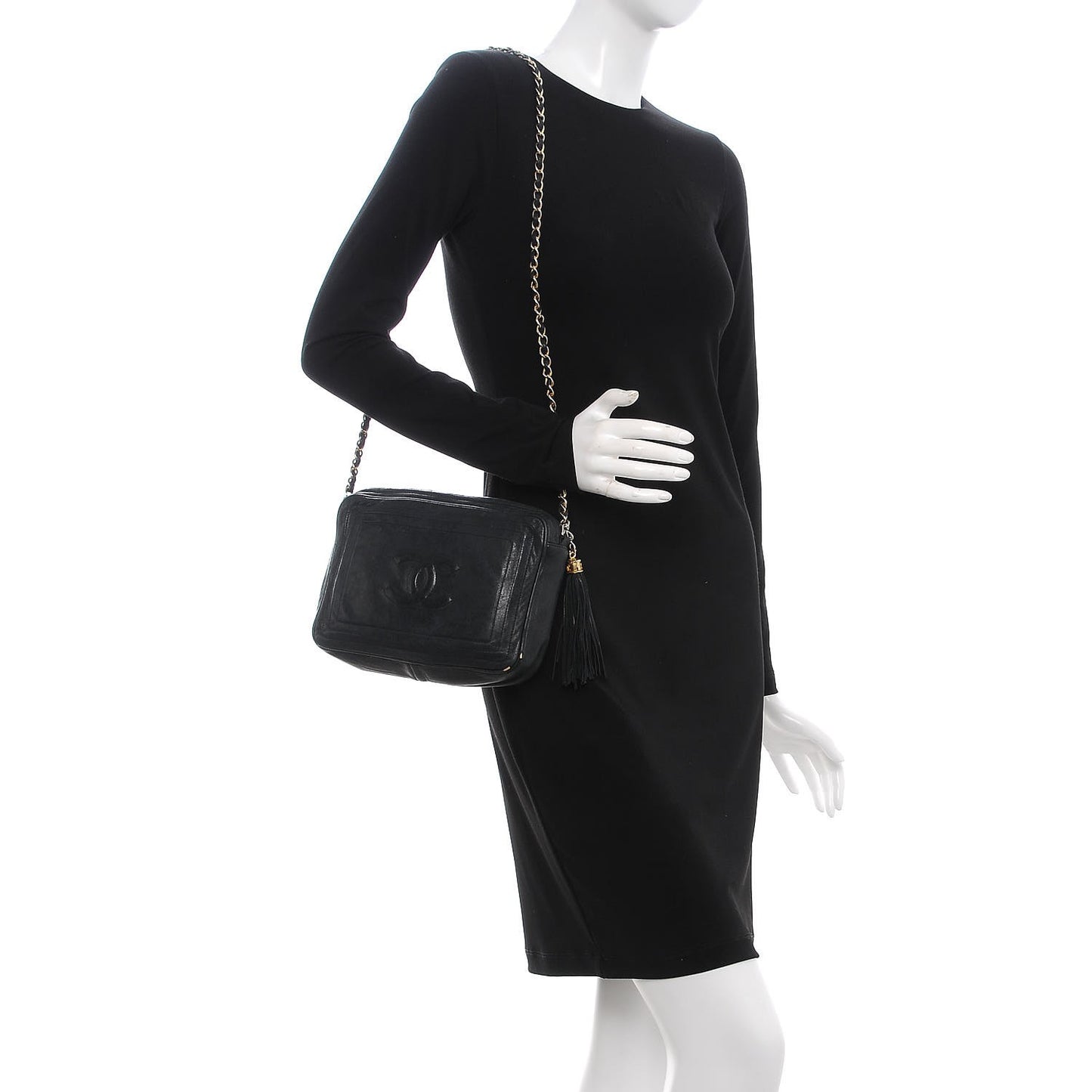 Lambskin Tassel Camera Case Black