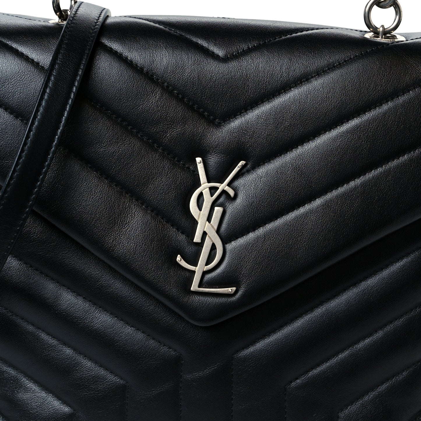 Calfskin Y Quilted Monogram Medium Loulou Satchel Black