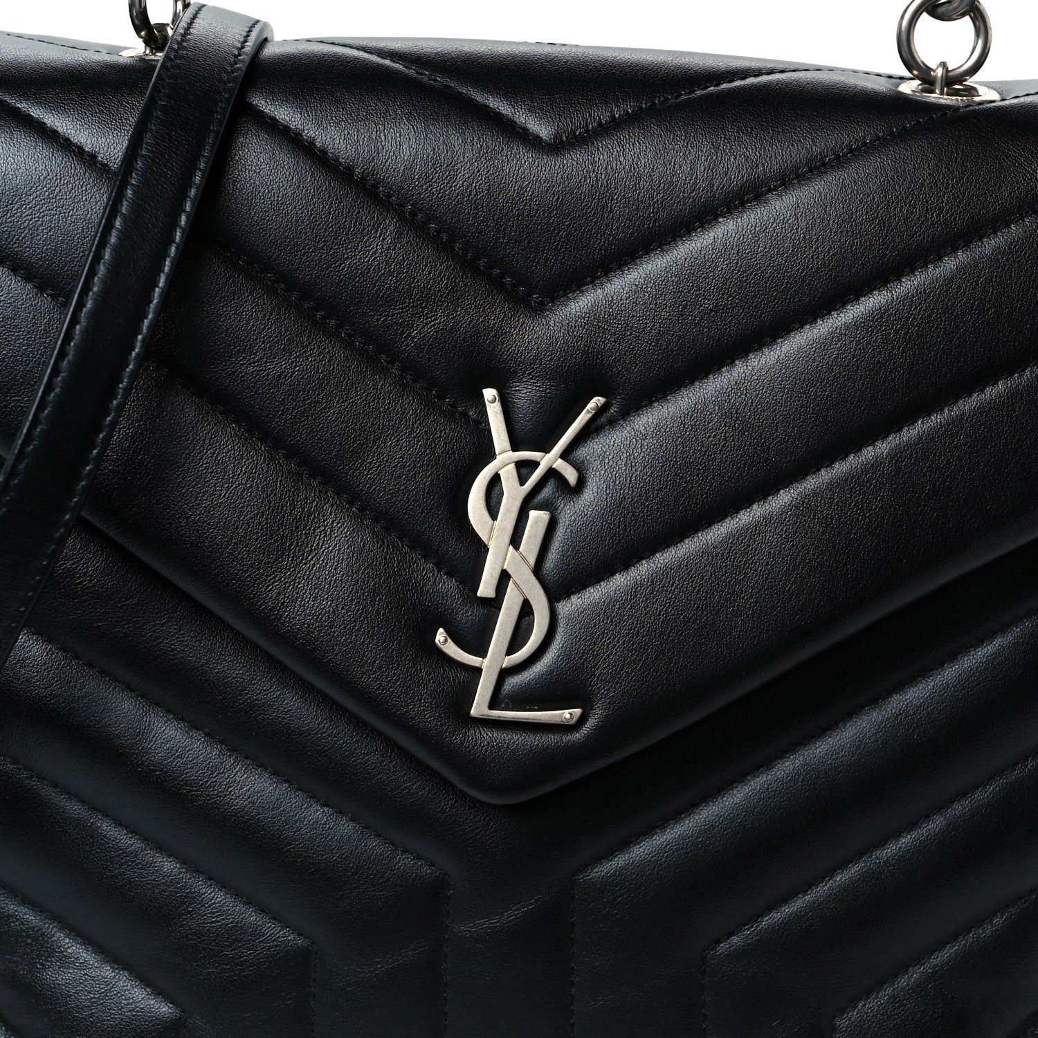 Saint Laurent Calfskin Y Quilted Monogram Medium Loulou Satchel Black 9 of 11