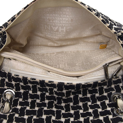 Chanel Tweed Calfskin Woven Single Flap Black Beige 6 of 12