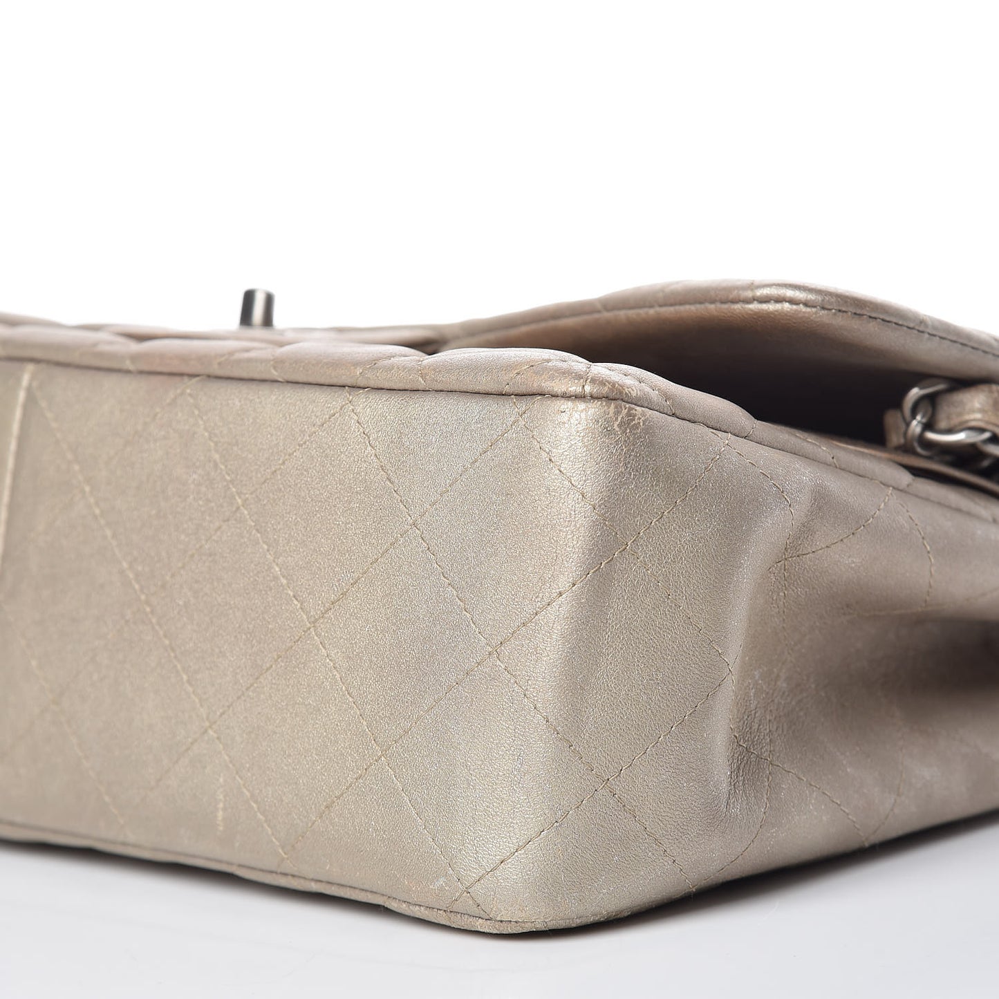 Metallic Lambskin Quilted Jumbo Double Flap Gold