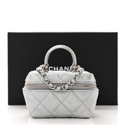 Chanel Metallic Caviar Quilted Mini Top Handle Vanity With Chain Silver 11 of 11