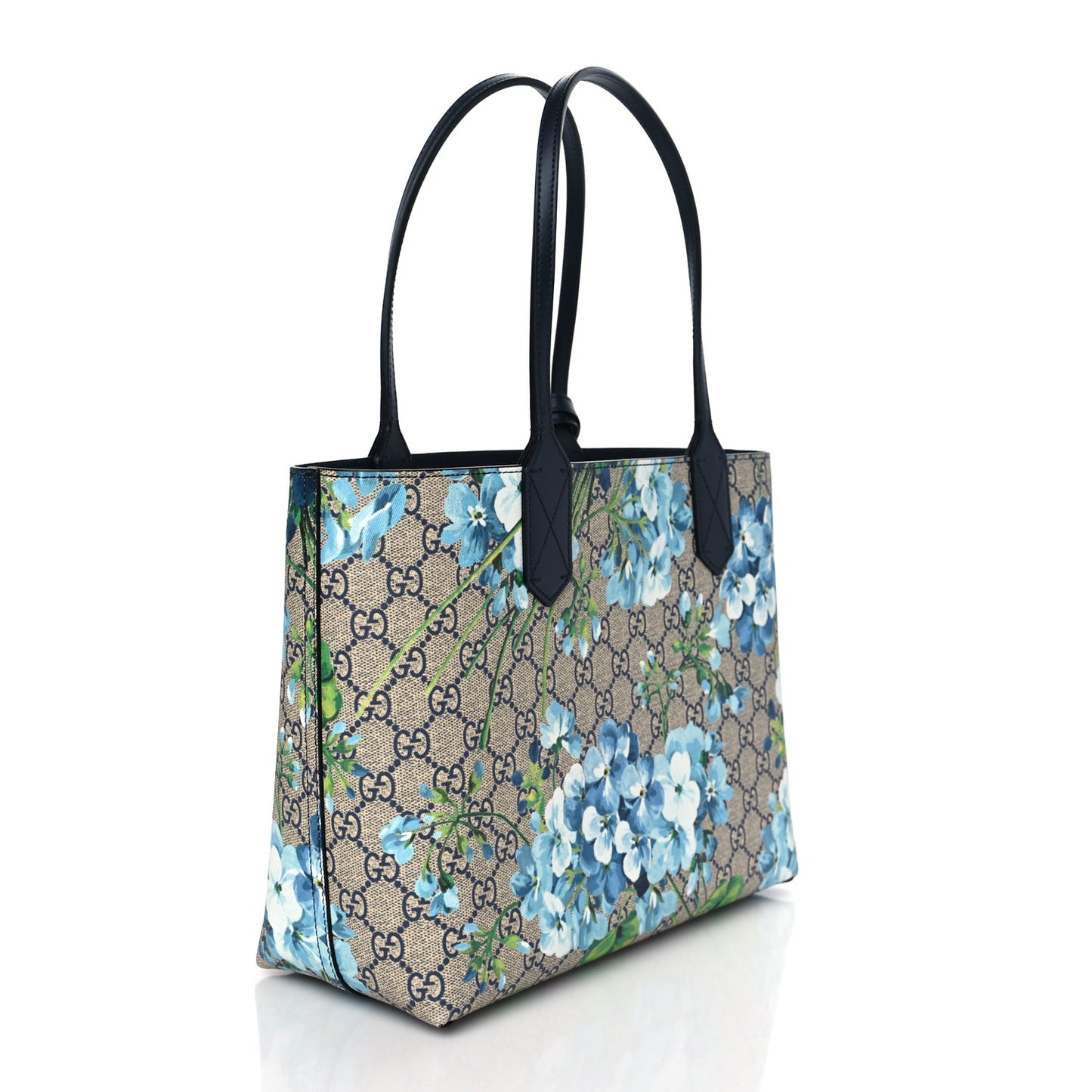 GG Supreme Monogram Blooms Small Reversible Tote Beige Blue Navy