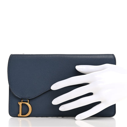 Christian Dior Goatskin Saddle Pouch Wallet Cloud Blue 2 of 11