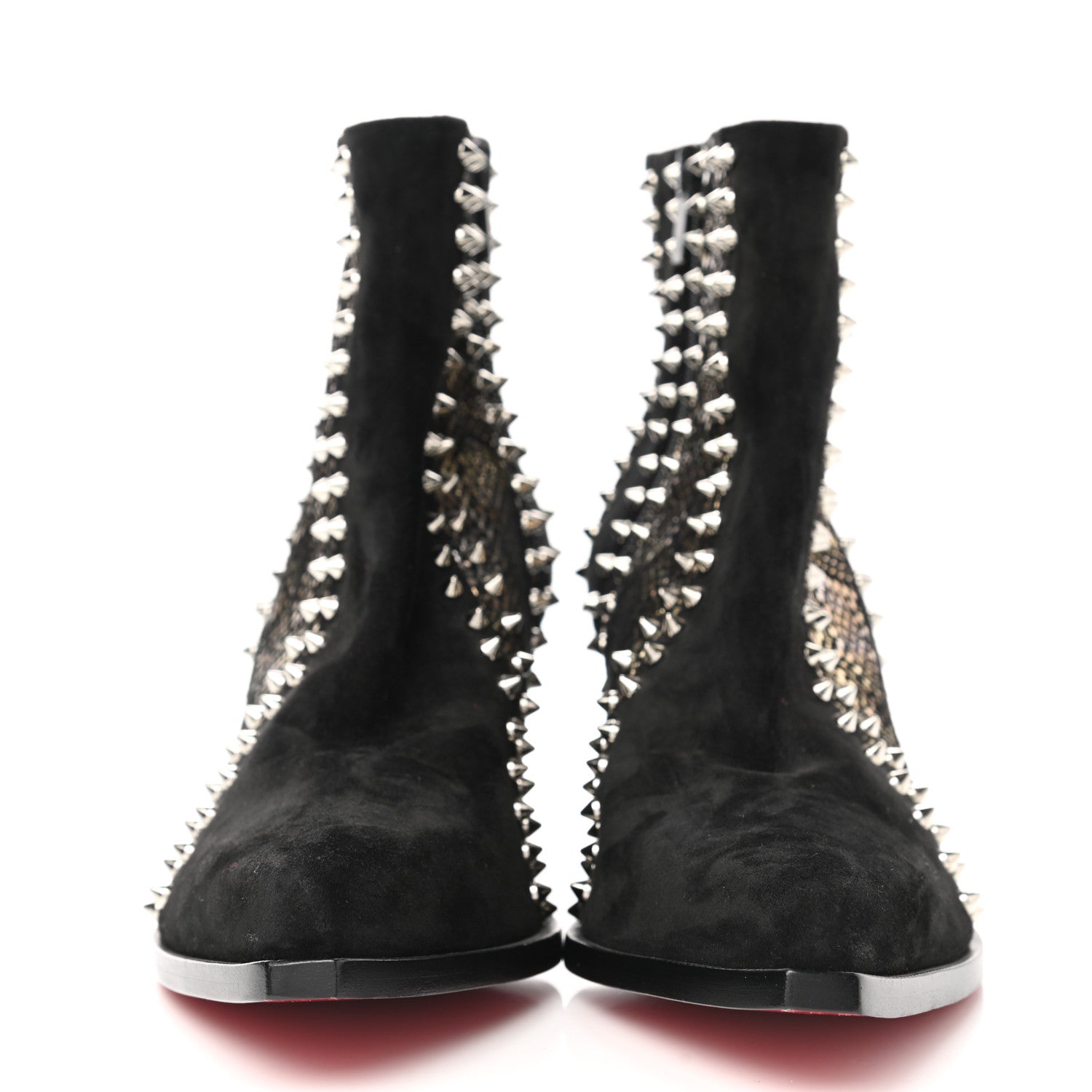 Christian Louboutin Calfskin Suede Embossed Snakeskin Spiked With My Guitar Chelsea Boots 39.5 Black 3 of 7