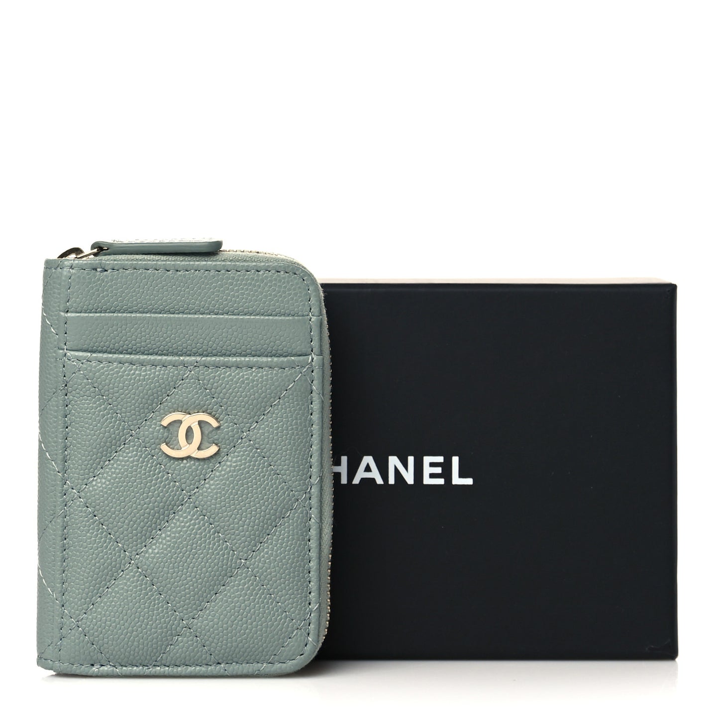 Caviar Quilted Zip Card Holder Grey