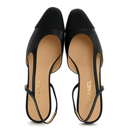 Chanel Goatskin Grosgrain Cap Toe CC Slingback Sandals 40 Black 2 of 9