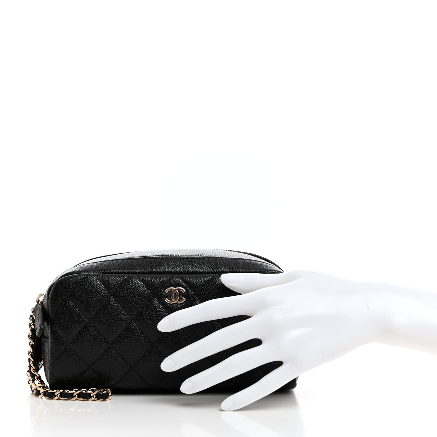 Caviar Quilted Toiletry Case With Chain Black