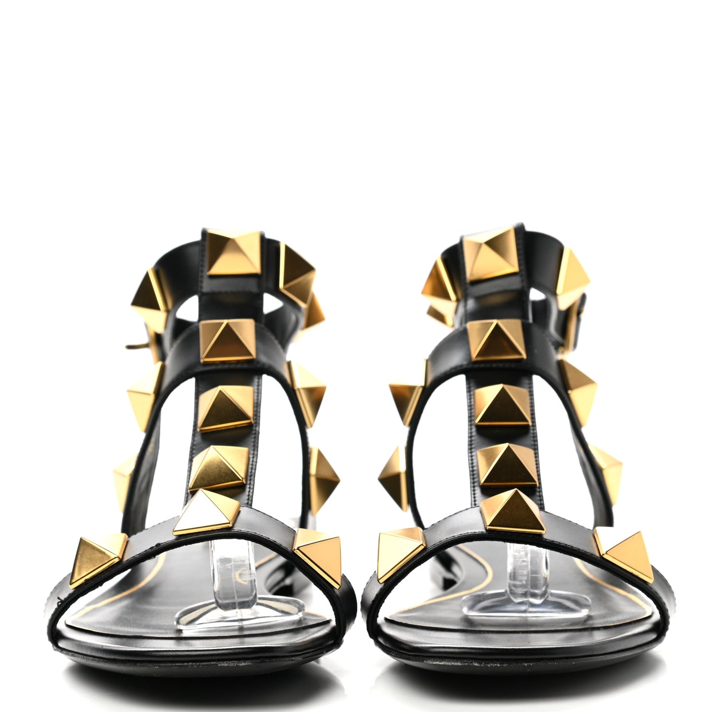 Calfskin Roman Stud Ankle Strap Flat Sandals 38 Black