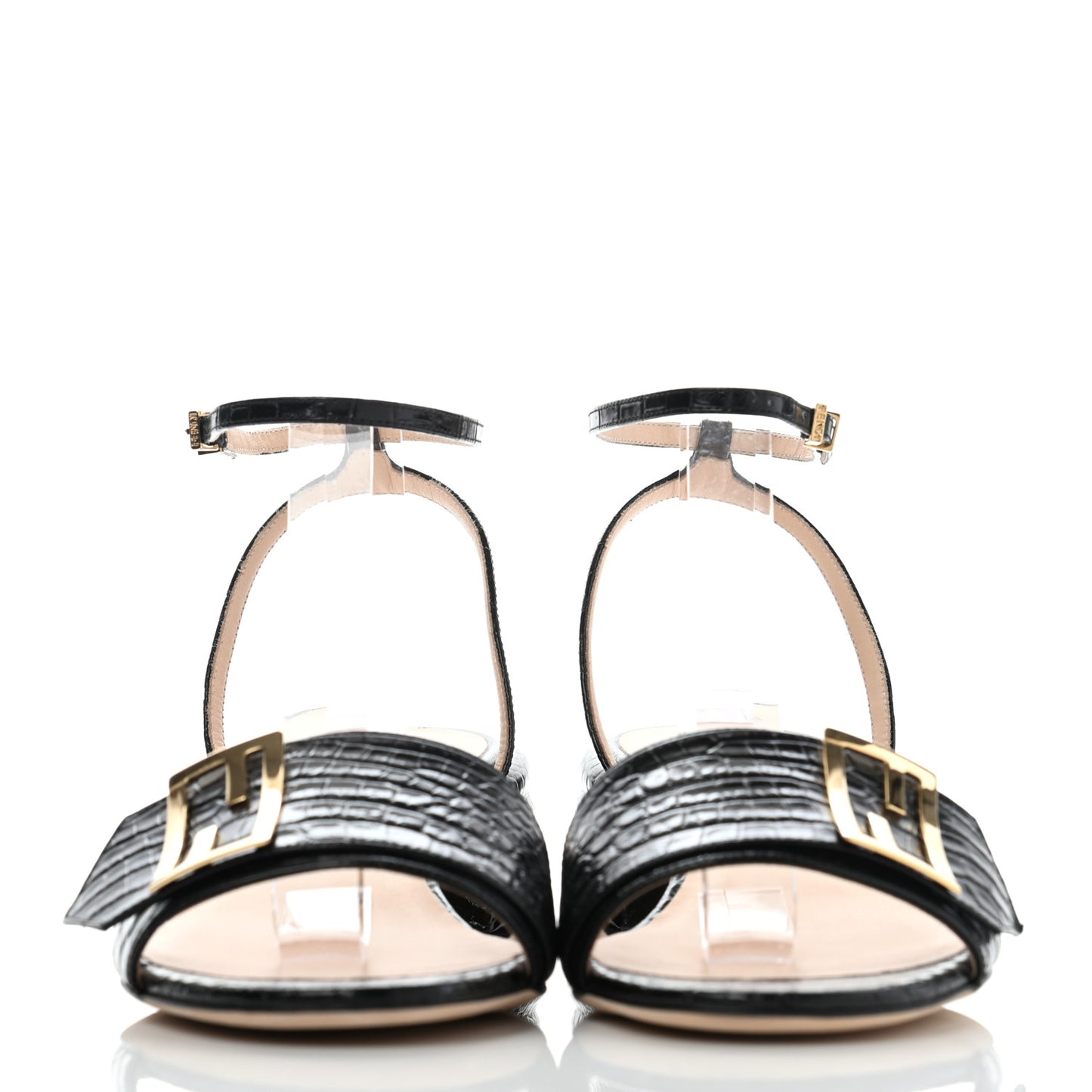 Vitello Crocodile Embossed Promenade Ankle Strap Sandals 41 Black