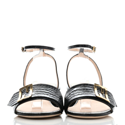 Fendi Vitello Crocodile Embossed Promenade Ankle Strap Sandals 41 Black 2 of 7