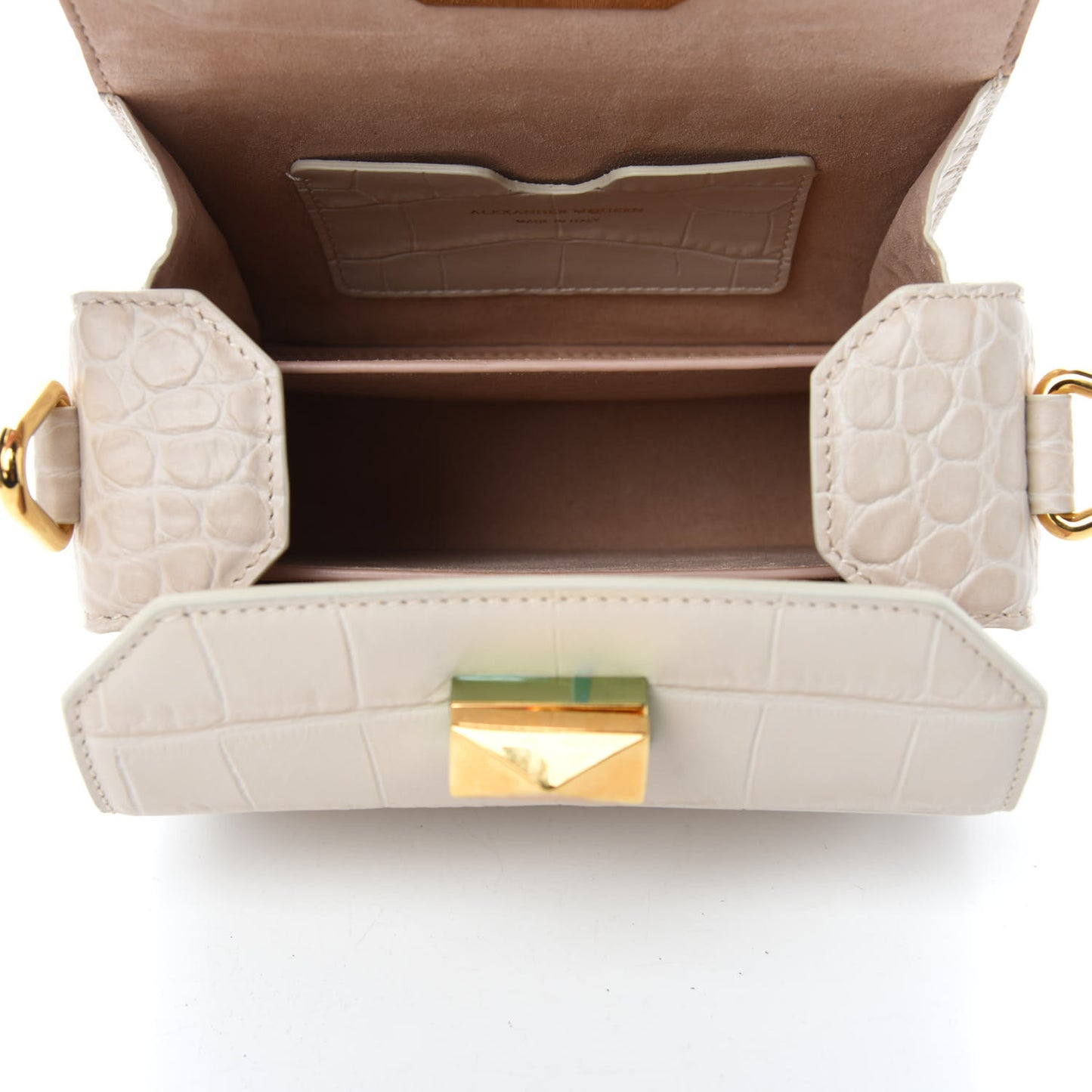 Calfskin Crocodile Embossed Box Shoulder Bag 16 Cream