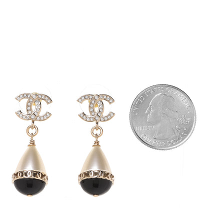 Chanel Crystal Pearl CC Fantasy Drop Earrings Gold Black 2 of 5