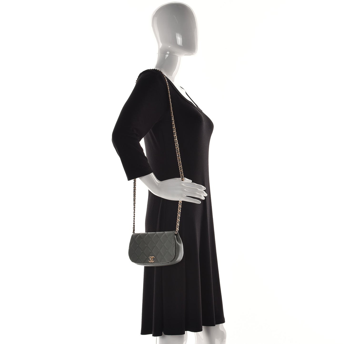 Calfskin Quilted Coco Mail Clutch With Chain Green