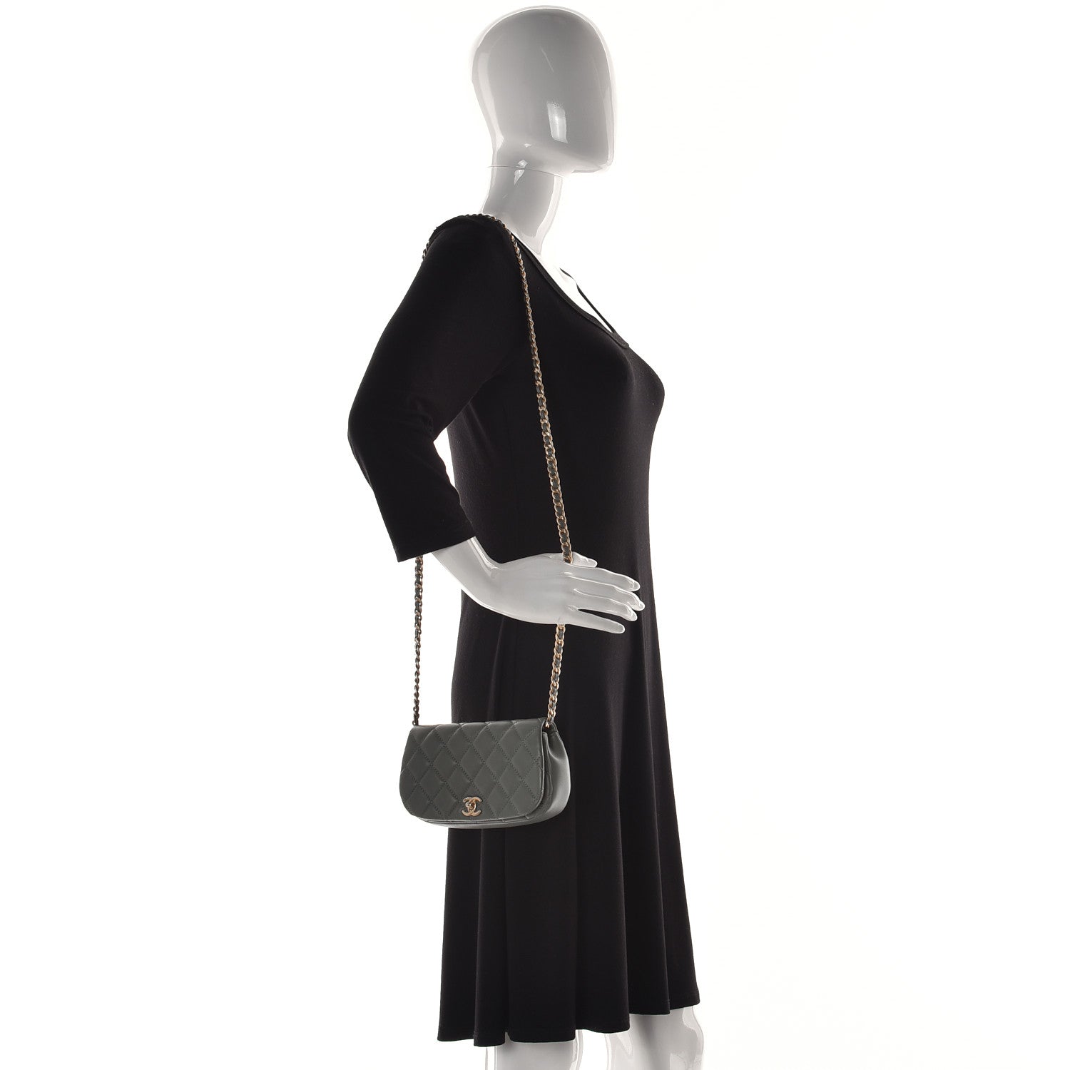 Chanel Calfskin Quilted Coco Mail Clutch With Chain Green 2 of 14