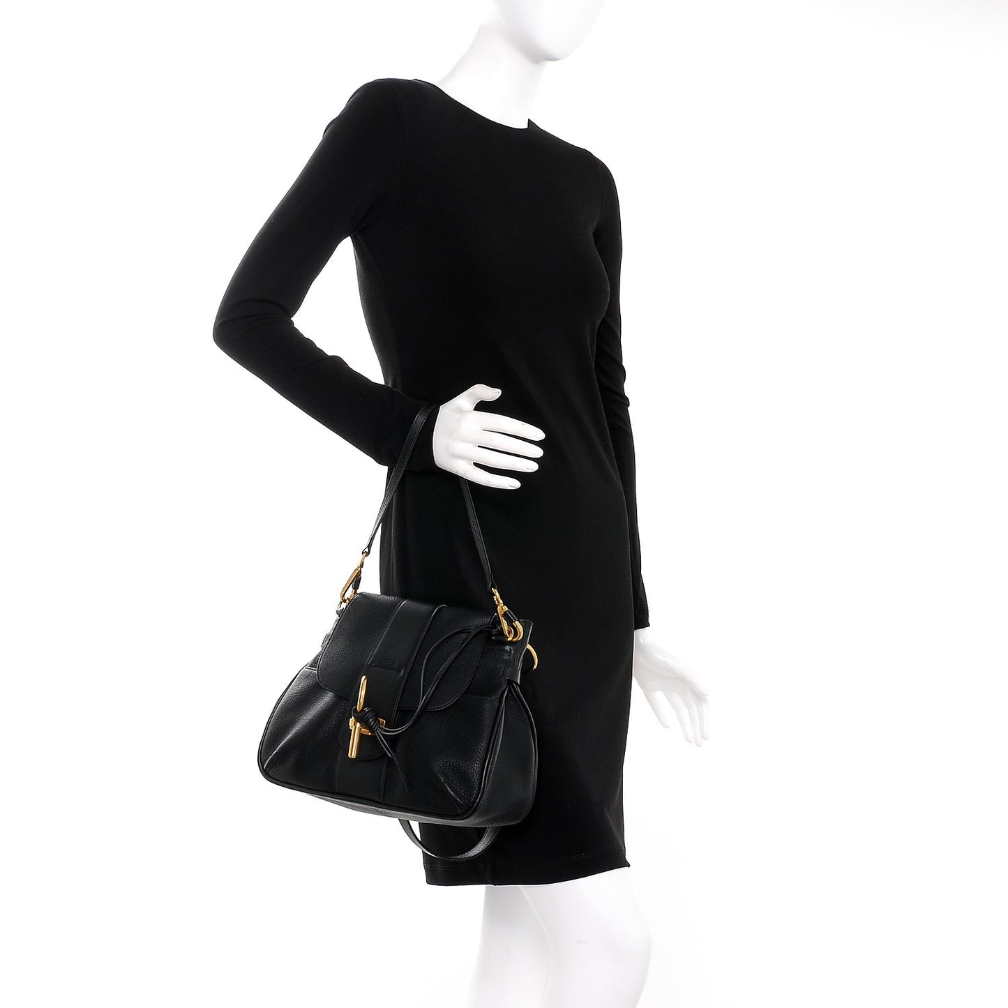 Grained Lambskin Calfskin Small Lexa Shoulder Bag Black