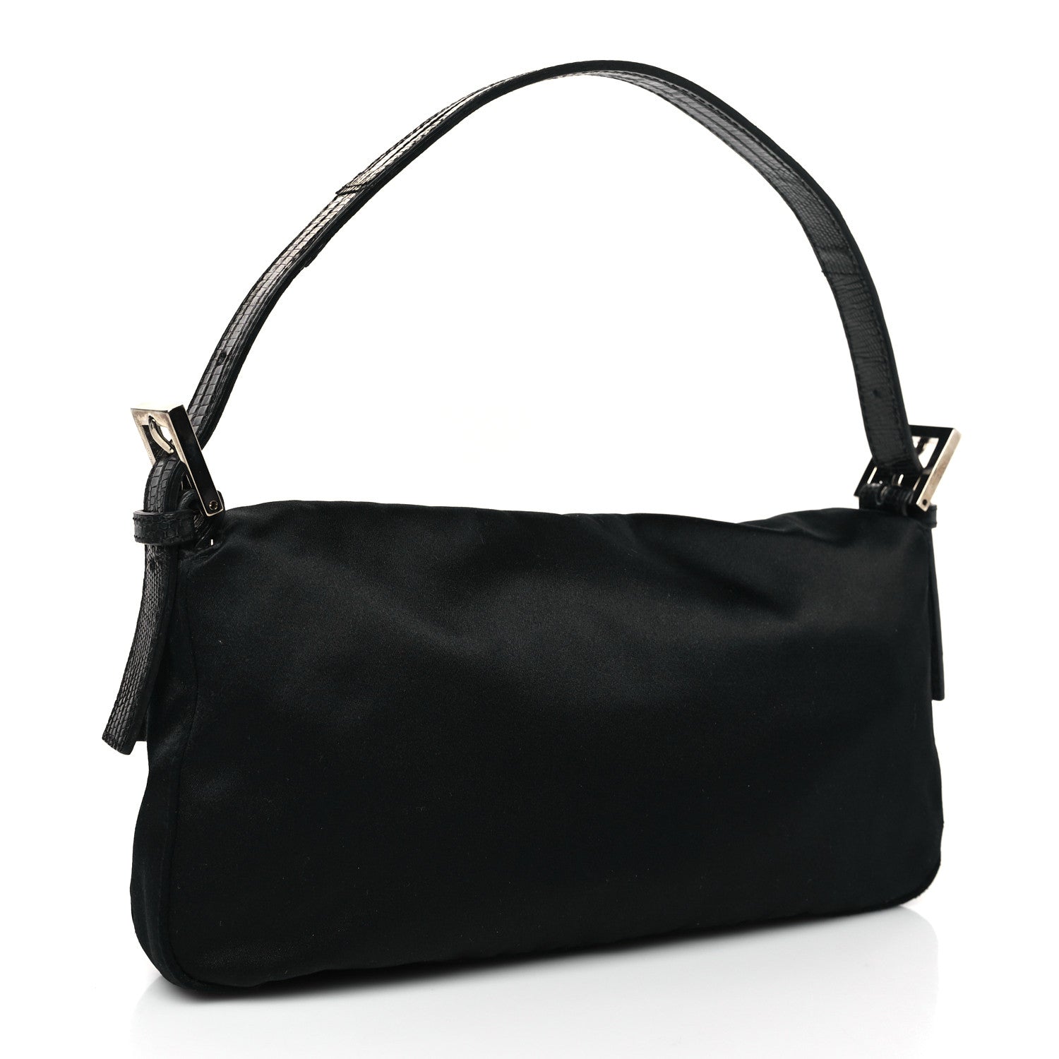 Fendi Satin Lizard Crystal Baguette Black 3 of 10