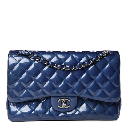 Chanel Patent Quilted Jumbo Double Flap Dark Blue 1 of 9