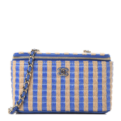 Chanel Raffia Jute Striped Small Vanity Case With Chain Blue Beige 1 of 10