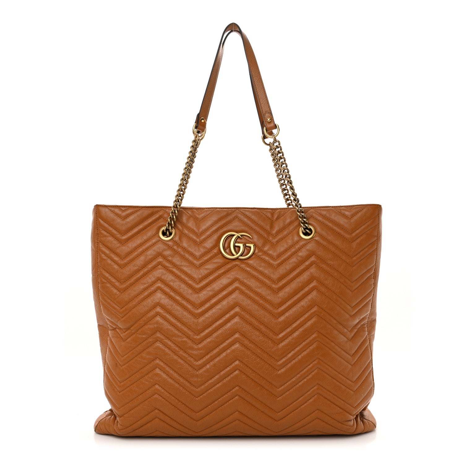 Gucci Azalea Calfskin Matelasse Large GG Marmont Slim Tote Cognac 1 of 18