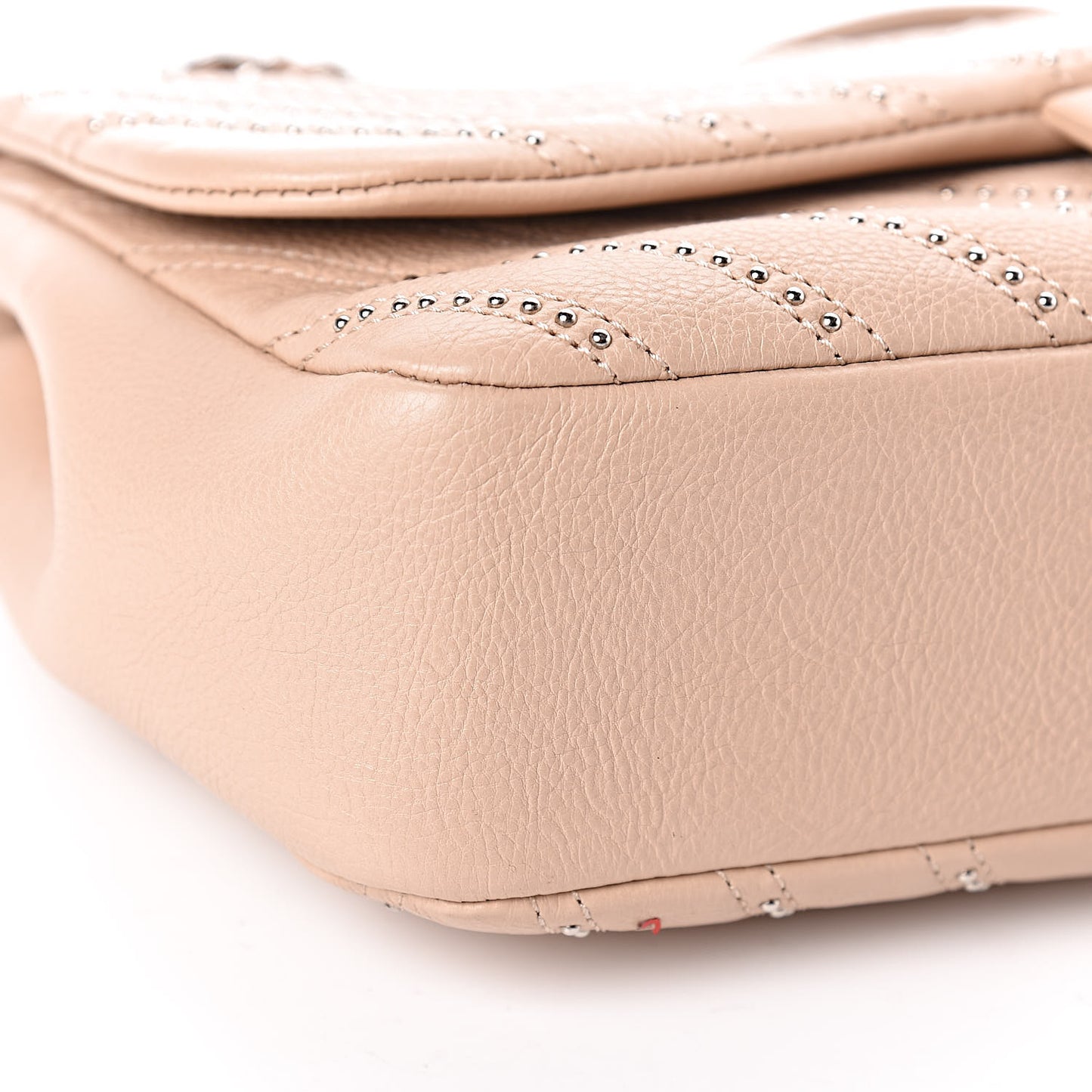 Calfskin Studded Chevron Quilted Medium Wars Flap Beige