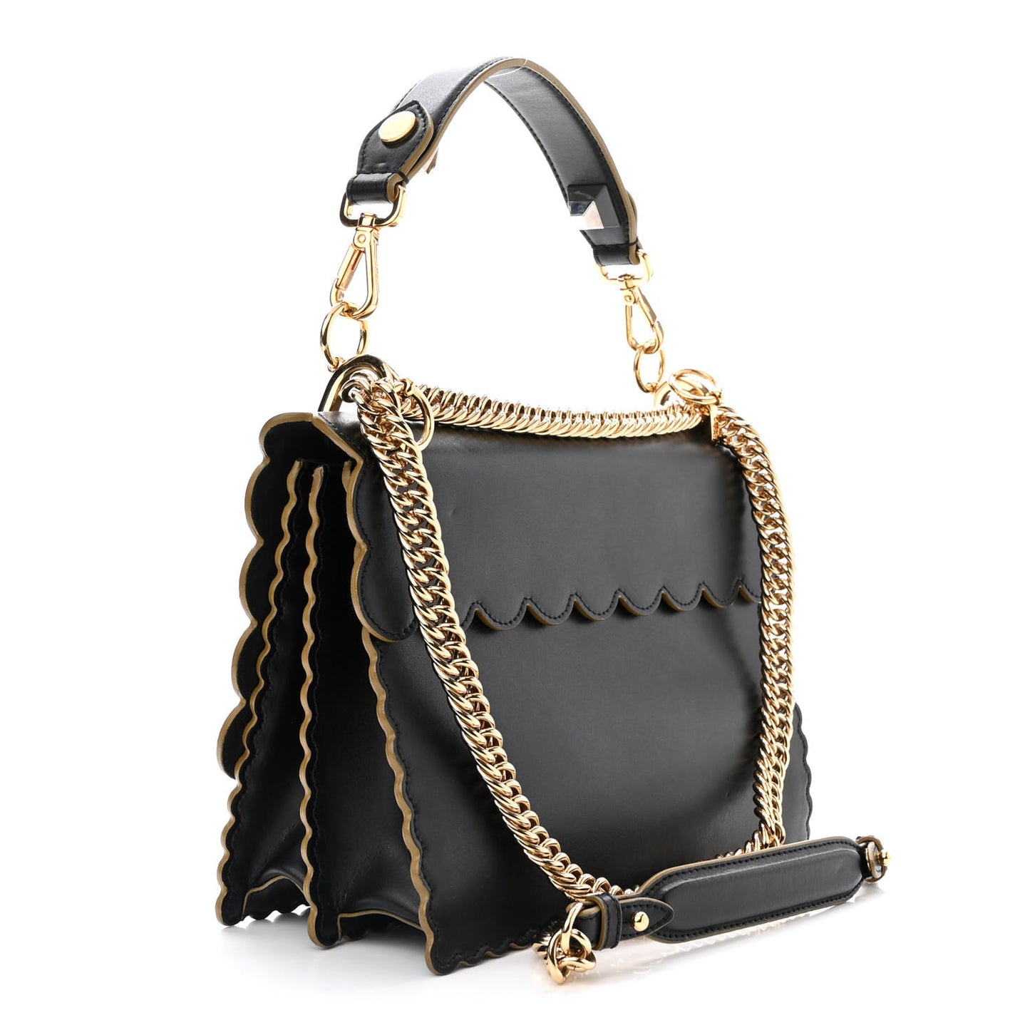Vitello Liberty Scalloped Studded Kan I Shoulder Bag Black