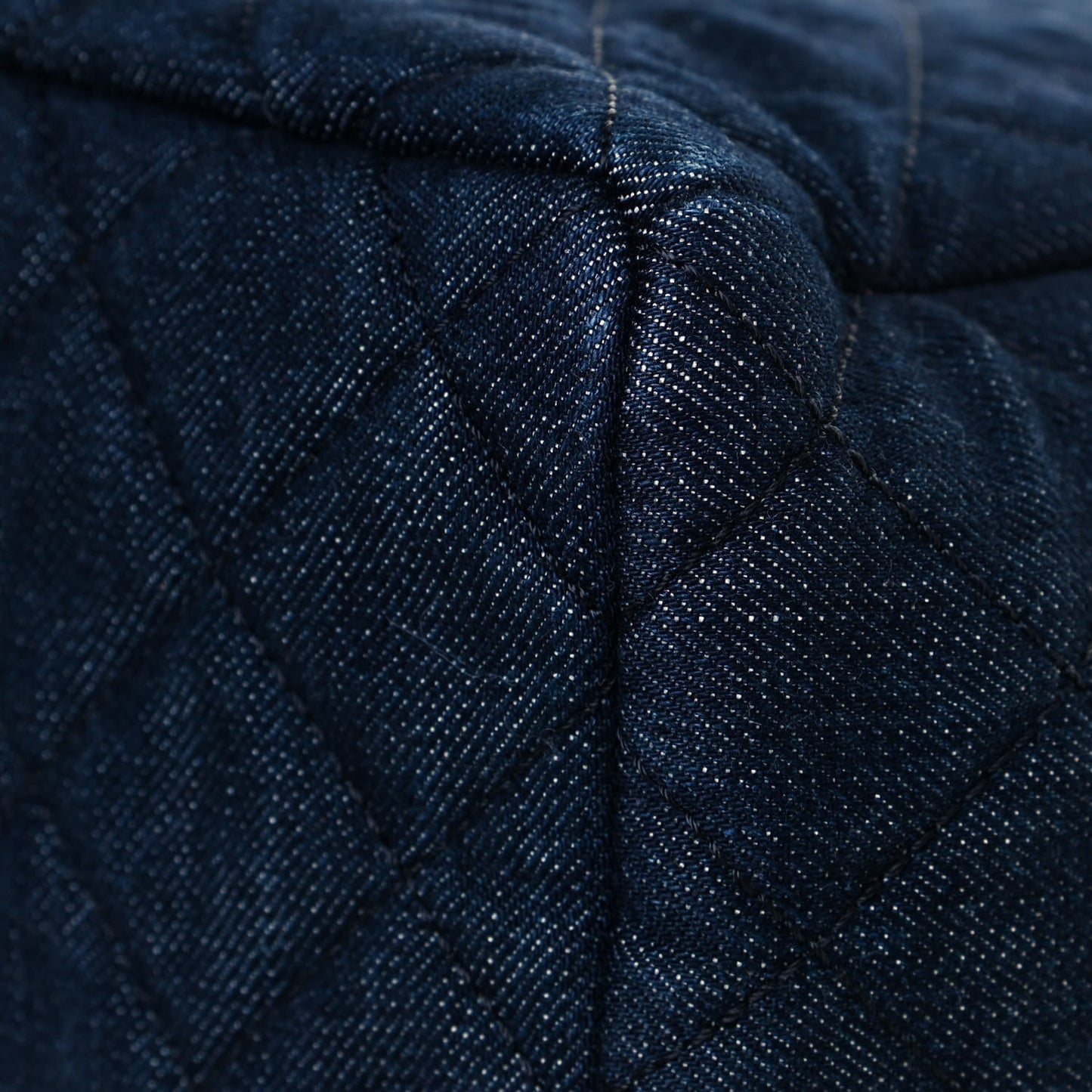 Washed Denim Quilted Small Urban Spirit Drawstring Bag Dark Blue