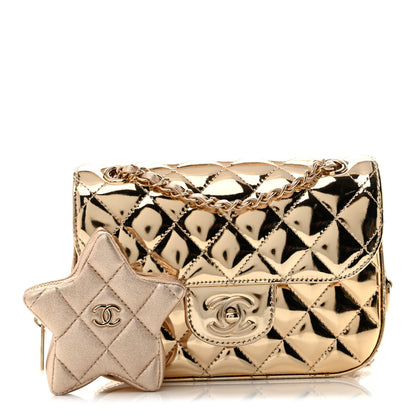 Chanel Mirror Calfskin Metallic Calfskin Quilted Hollywood Boulevard Mini Flap With Star Coin Purse Gold 3 of 12