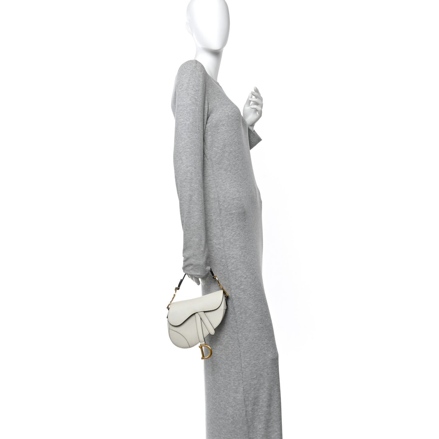 Grained Calfskin Mini Saddle Bag White