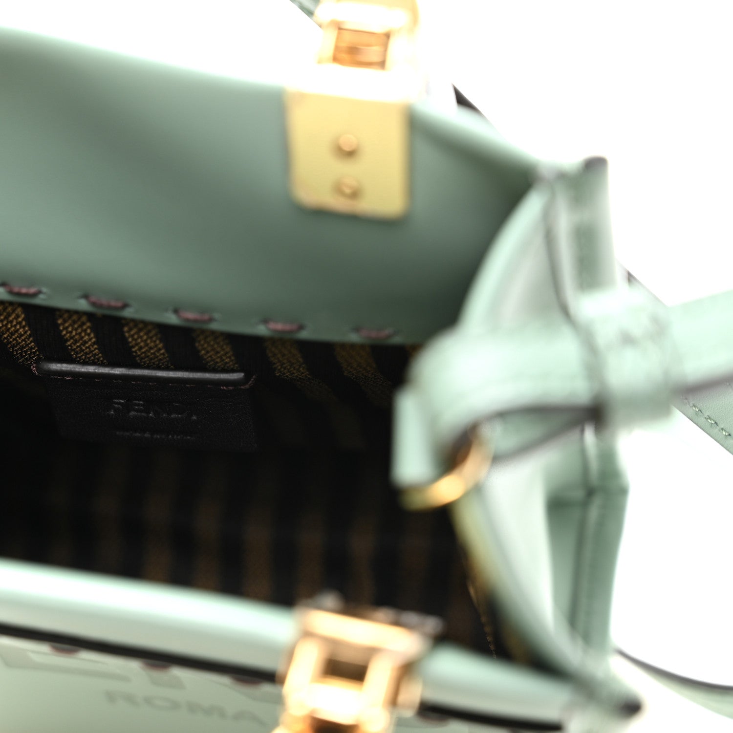 Fendi Vitello King Plexiglass Logo Embossed Mini Fendi Sunshine Shopper Tote Menta 6 of 10