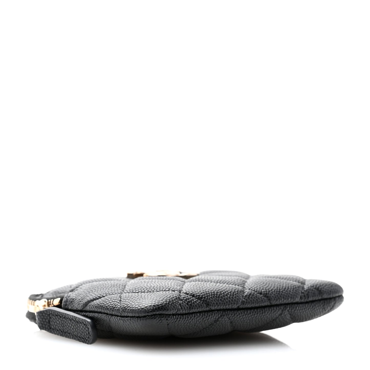 Caviar Metal Quilted Striated Zip Card Holder Wallet Black