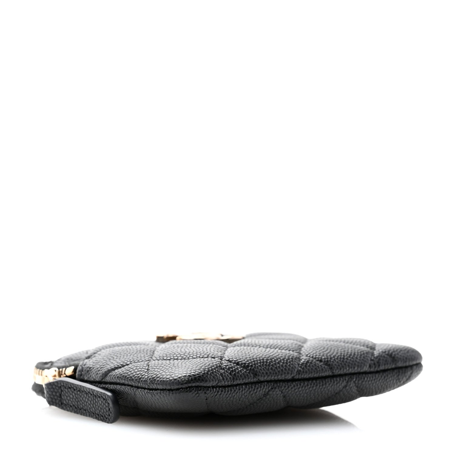 Chanel Caviar Metal Quilted Striated Zip Card Holder Wallet Black 4 of 7