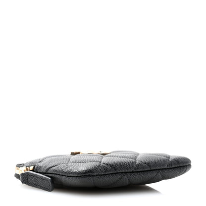 Chanel Caviar Metal Quilted Striated Zip Card Holder Wallet Black 4 of 7