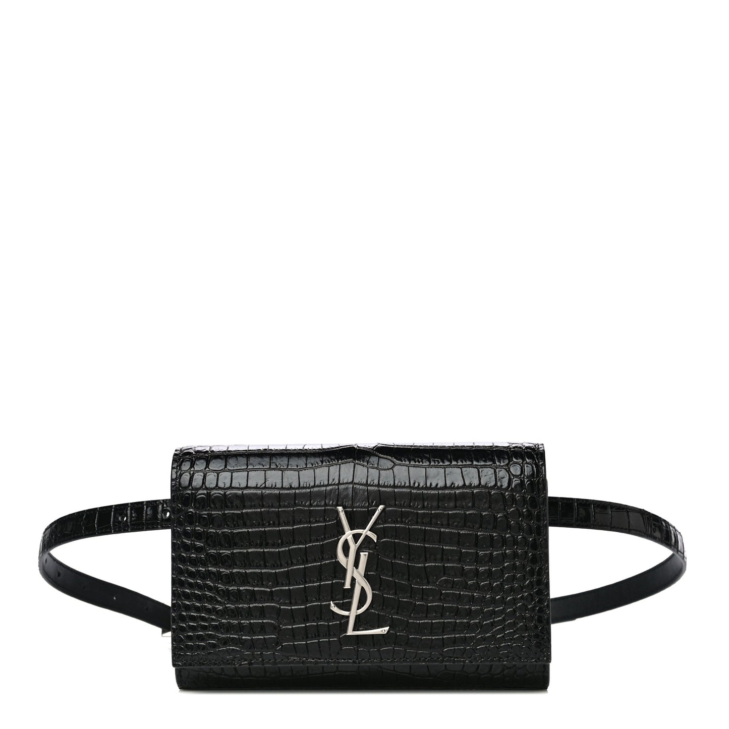 Calfskin Crocodile Embossed Monogram Kate Belt Bag Black