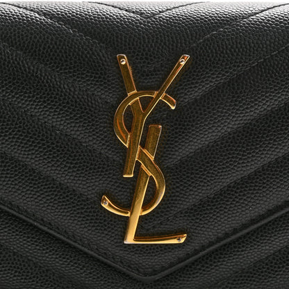 Saint Laurent Grain De Poudre Matelasse Chevron Monogram Flap Wallet Black 11 of 11