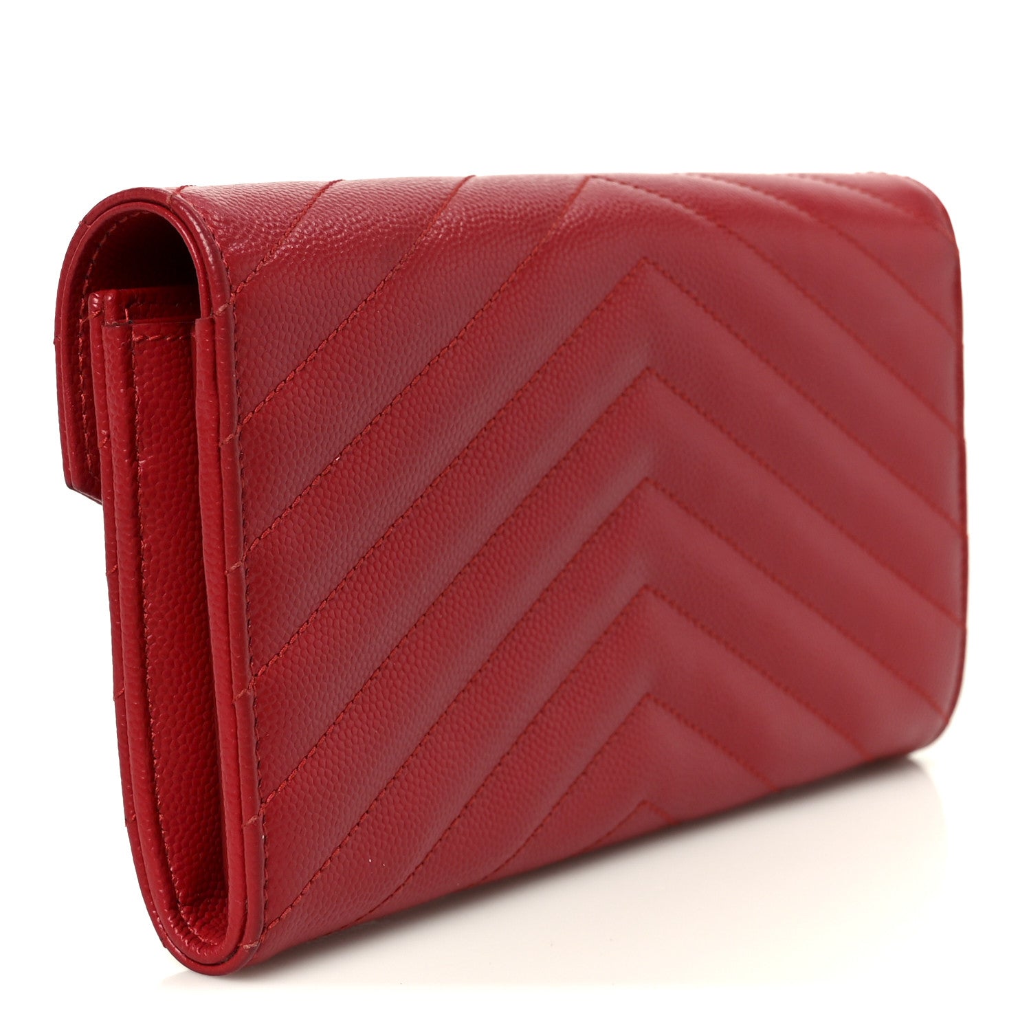 Saint Laurent Grain De Poudre Matelasse Chevron Monogram Flap Wallet Red 3 of 7