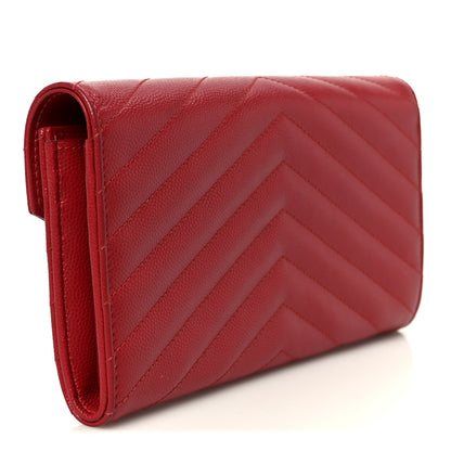 Saint Laurent Grain De Poudre Matelasse Chevron Monogram Flap Wallet Red 3 of 7