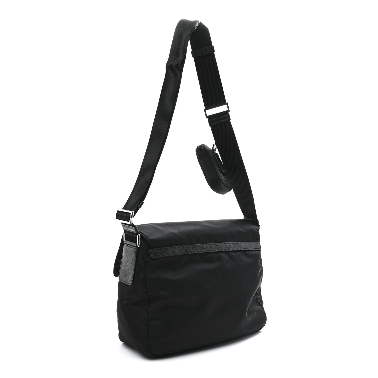 Re-Nylon Vela Saffiano Pocket Double Buckle Messenger Shoulder Bag Black
