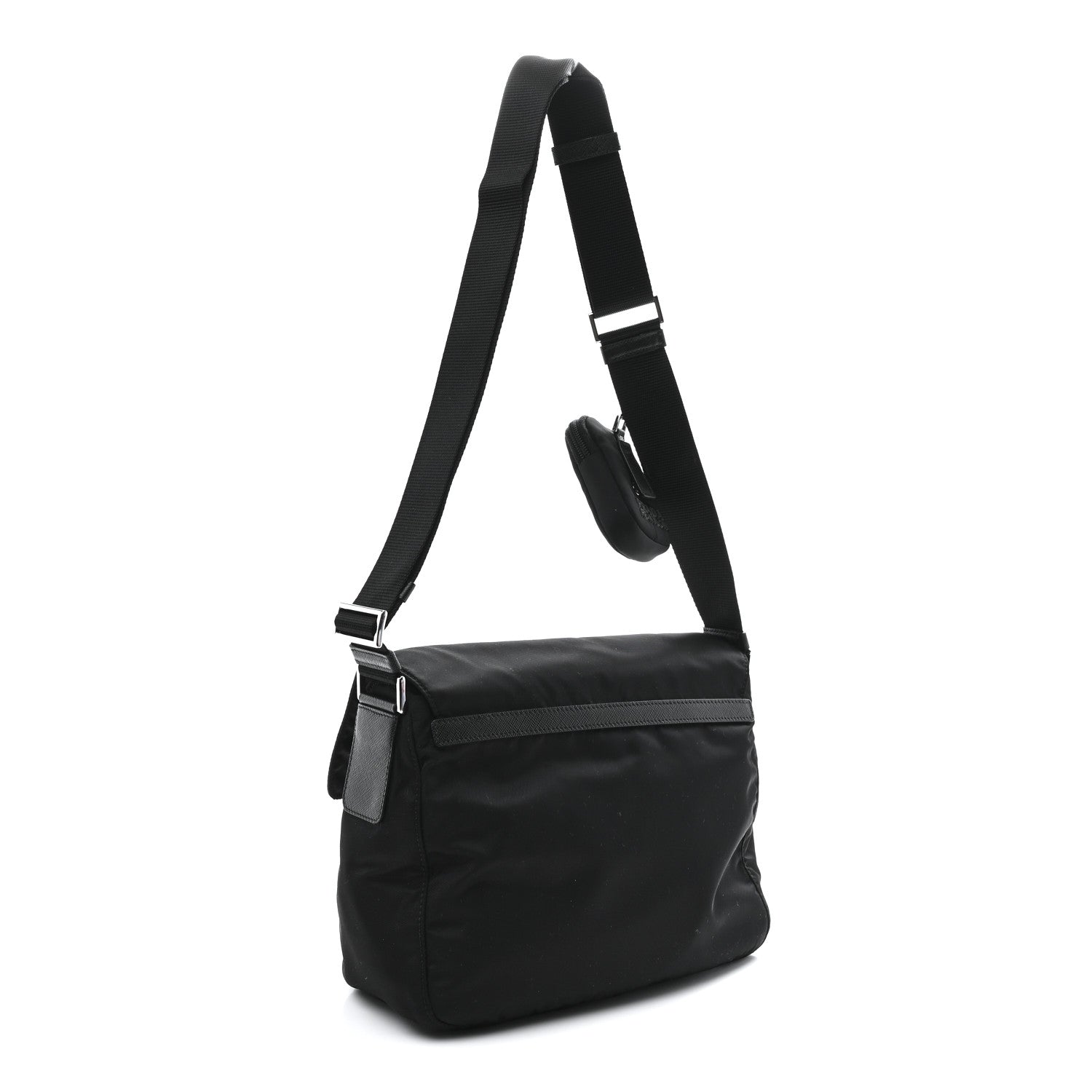 Prada Re-Nylon Vela Saffiano Pocket Double Buckle Messenger Shoulder Bag Black 3 of 10
