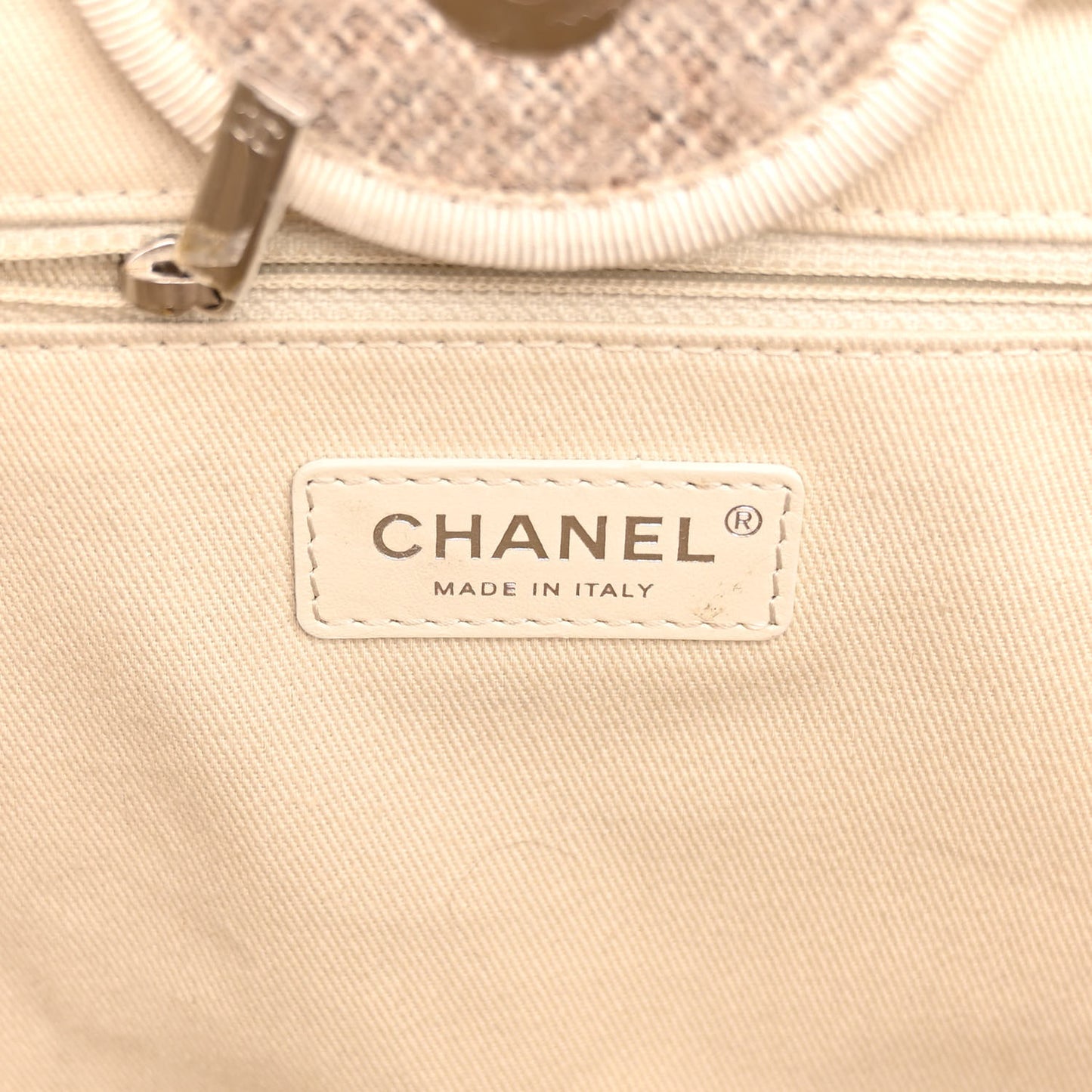 Mixed Fibers Calfskin Medium Deauville Tote Beige