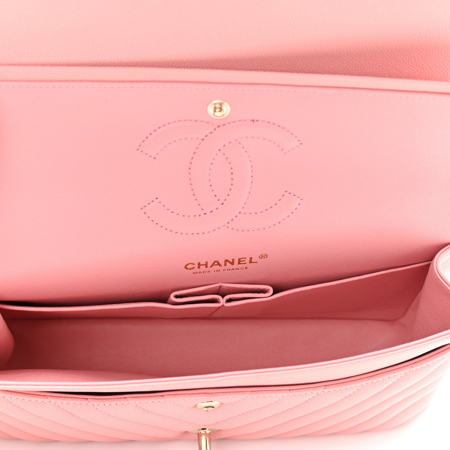 Caviar Flat Chevron Quilted Medium Double Flap Pink