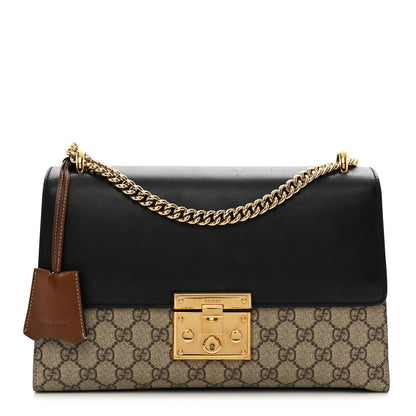Gucci GG Supreme Monogram Calfskin Medium Padlock Shoulder Bag Beige Black Cuir 1 of 12