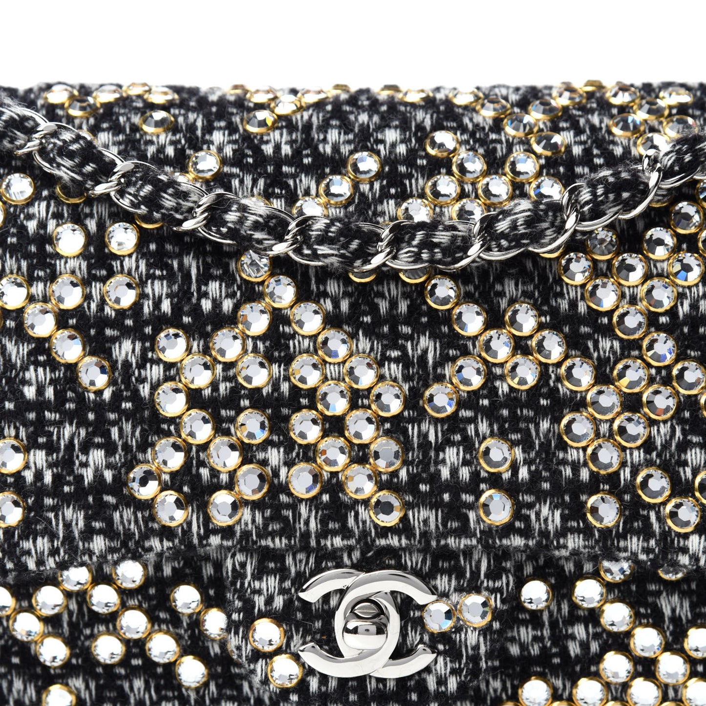 Crystal Tweed Quilted Medium Single Flap Black