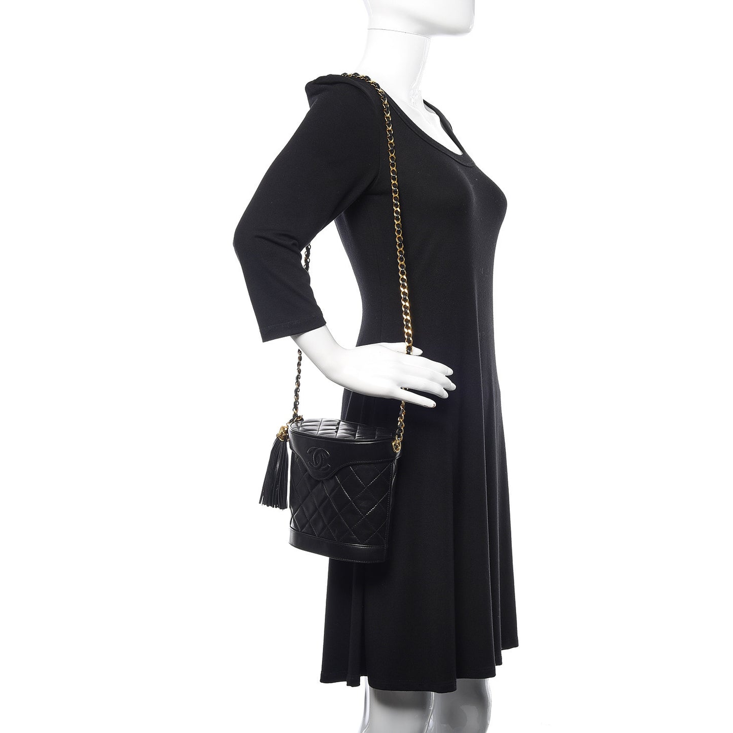 Lambskin Quilted Tassel Shoulder Bag Black