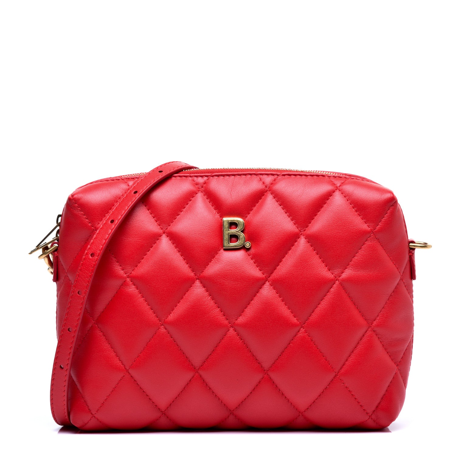 Balenciaga Nappa Calfskin Quilted Touch B Camera Shoulder Bag Bright Red 1 of 11
