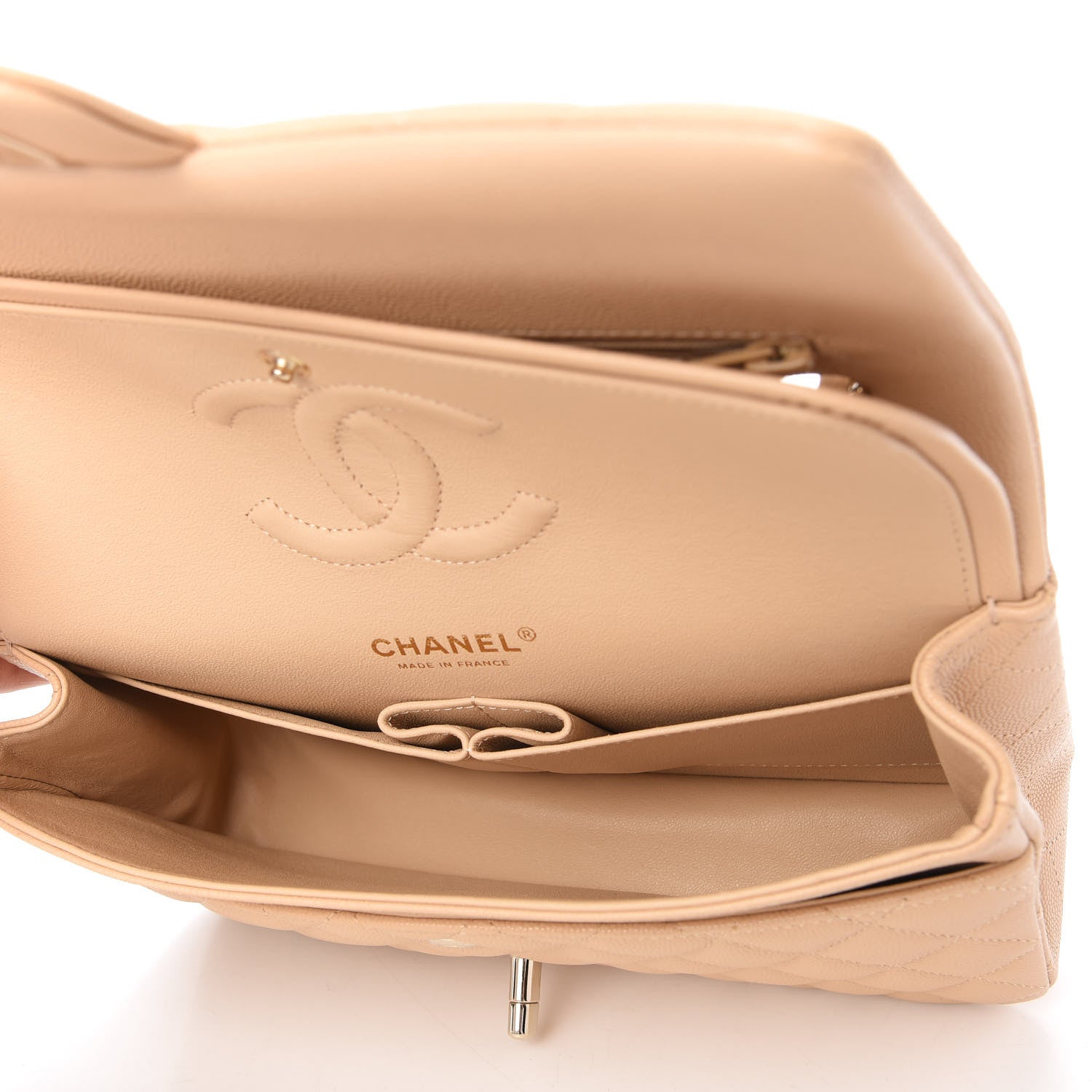Chanel Caviar Quilted Medium Double Flap Light Beige 5 of 10