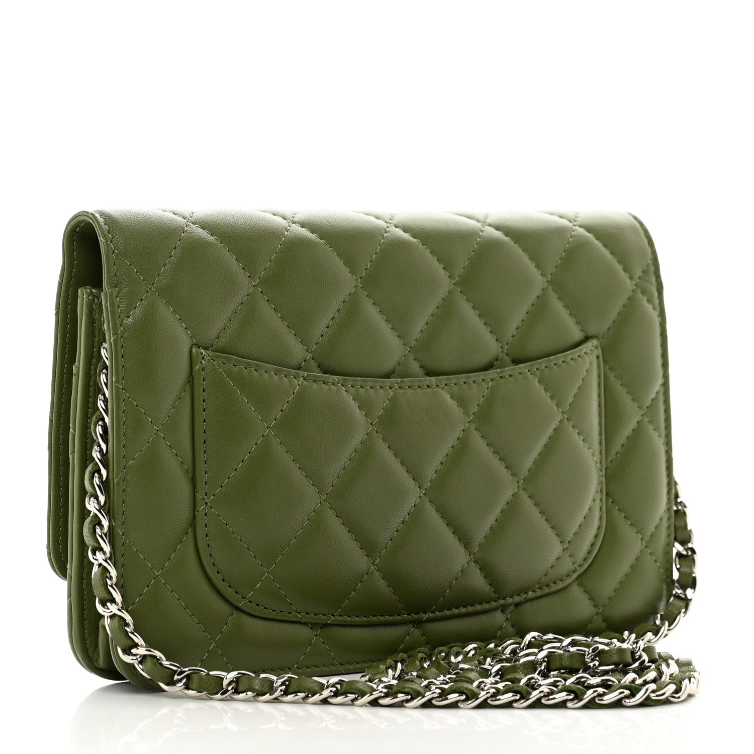 Chanel Lambskin Quilted Wallet On Chain WOC Green 3 of 12
