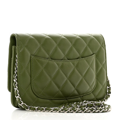 Chanel Lambskin Quilted Wallet On Chain WOC Green 3 of 12