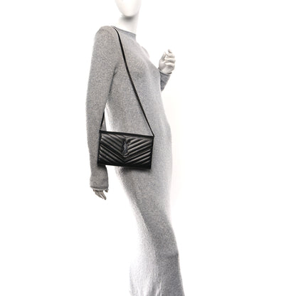 Saint Laurent Grain De Poudre Matelasse Chevron Monogram Monochrome Chain Wallet Black 2 of 10