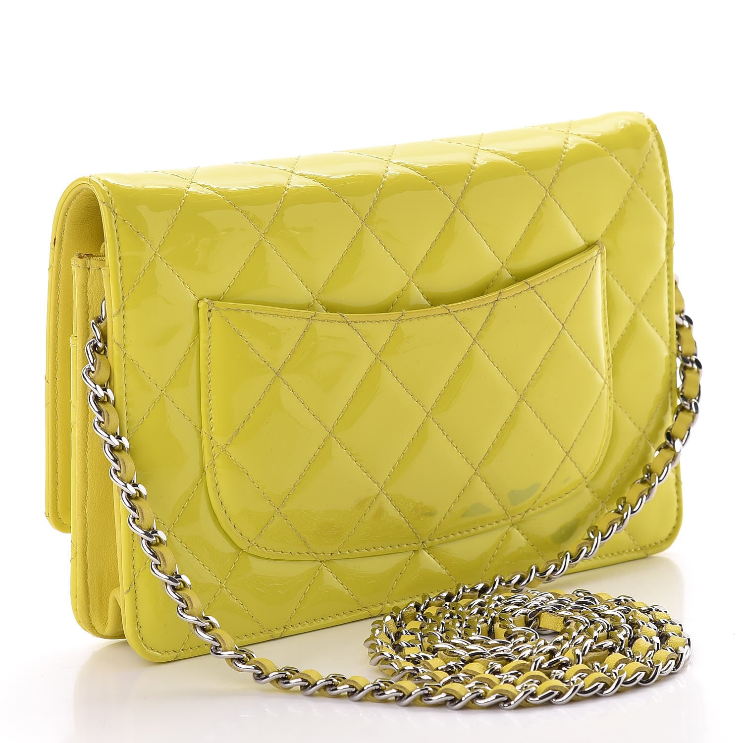Chanel Patent Quilted Wallet On Chain WOC Yellow 3 of 20